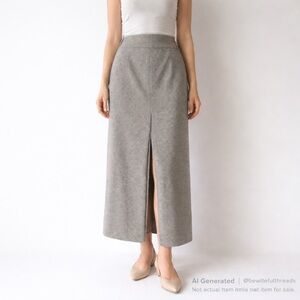 Vintage Wool Blend Micro-Check Midi Skirt US 6–8 Lined Front Slit